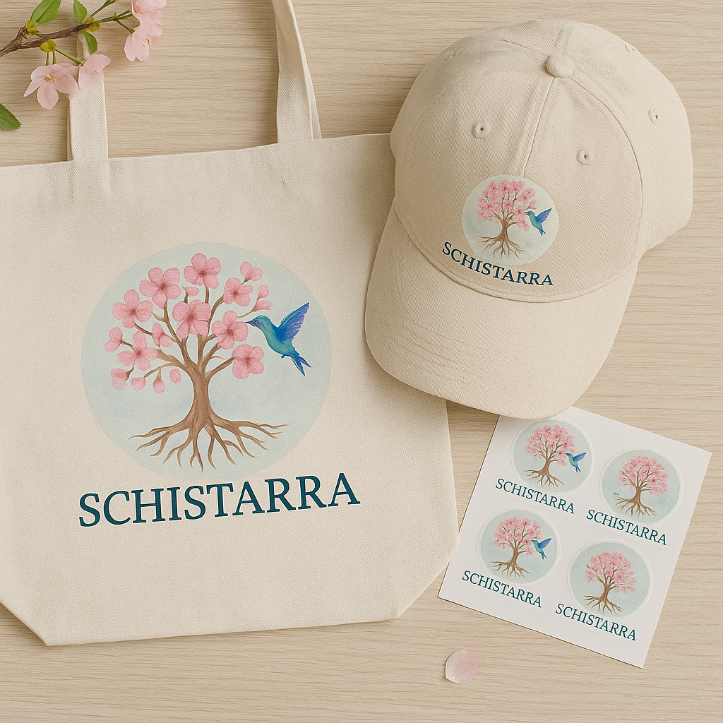 Custom made-to-order accessories including hats, bags, and stickers.