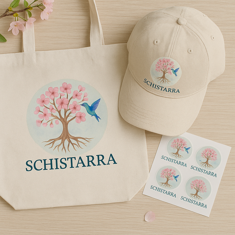 Custom made-to-order accessories including hats, bags, and stickers.